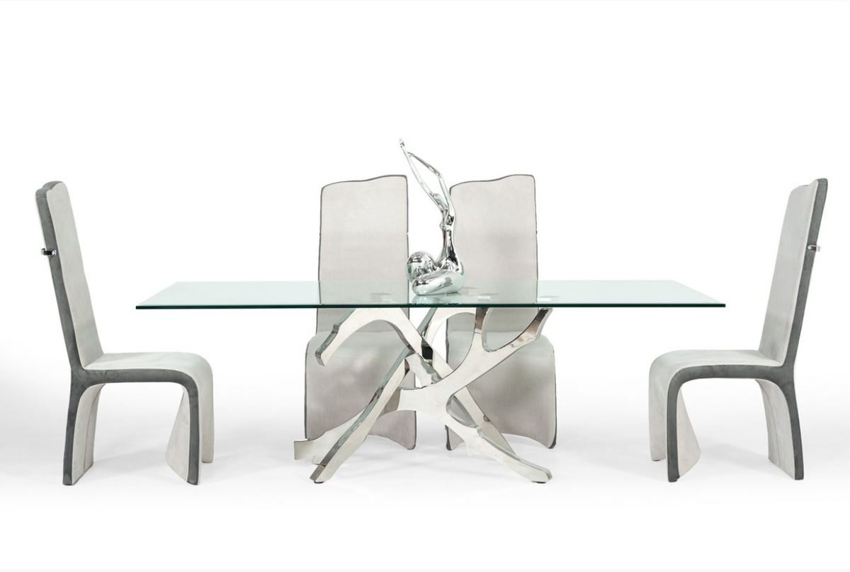 Erra Modern Glass & Stainless Steel Dining Table