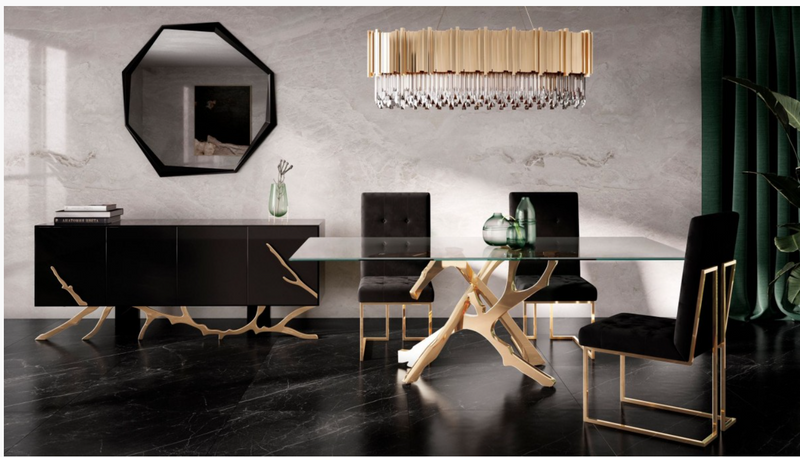 Erra Modern Glass & Gold Dining Table