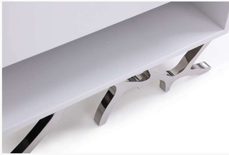 Erra Modern White Gloss & Stainless Steel Nightstand