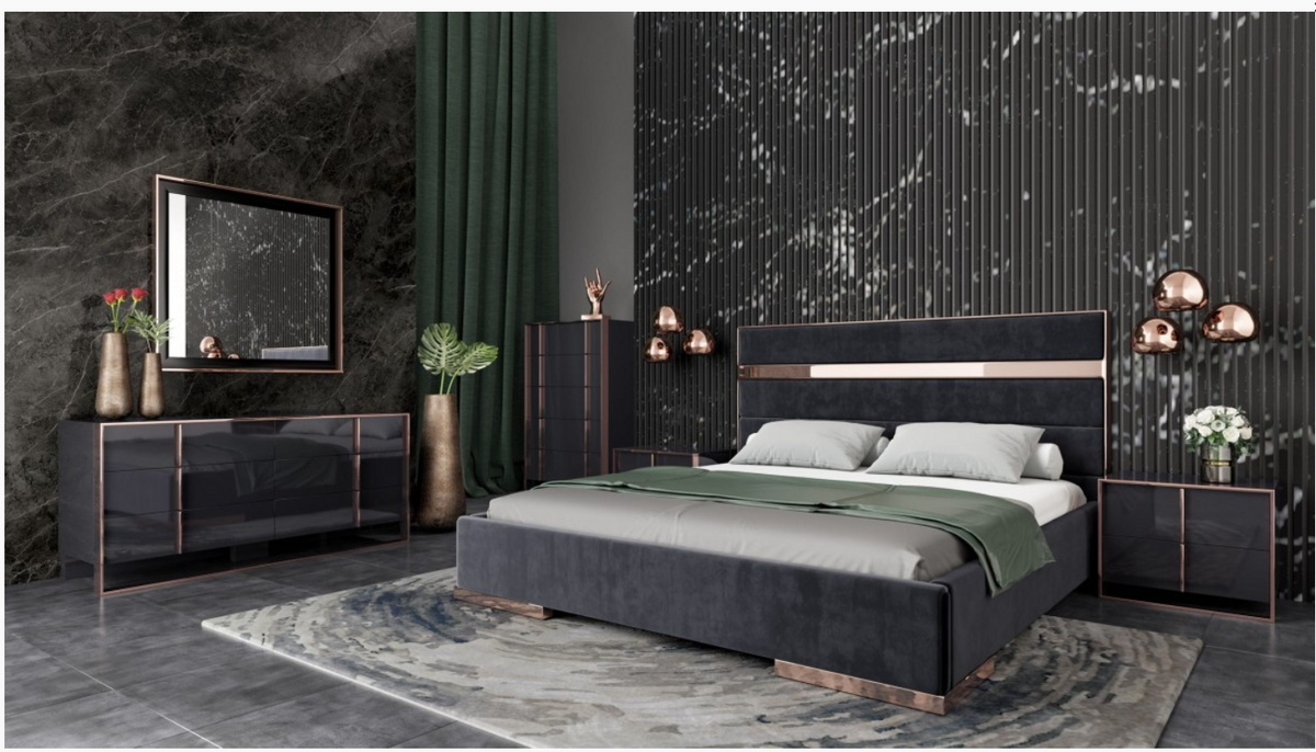 Elidi Modern Black Velvet Bed