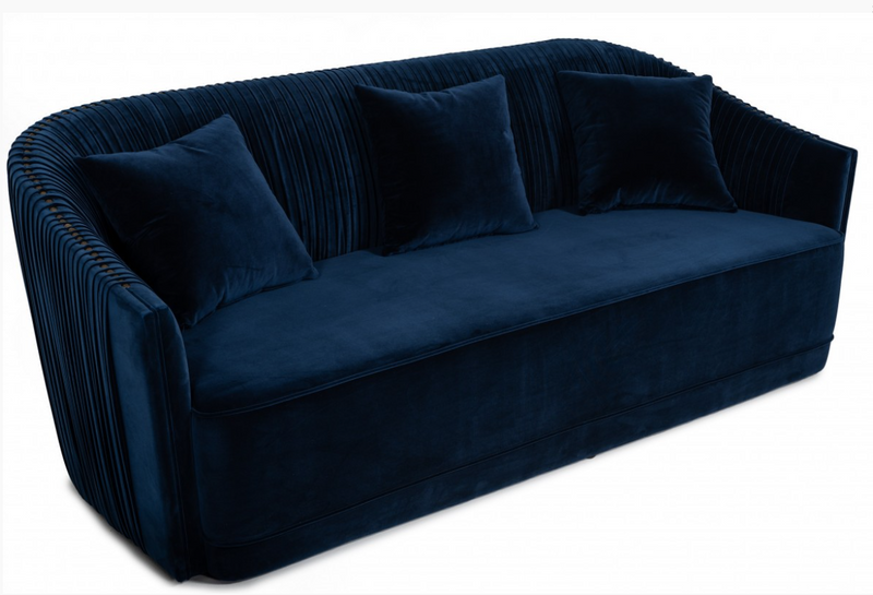 Echo Modern Blue Velvet & Brass Sofa Set