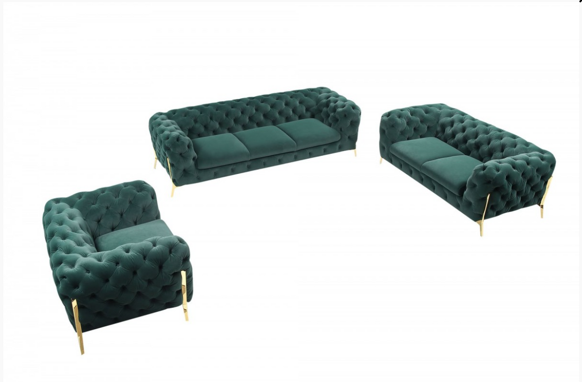 Bronte Emerald Green Fabric Modern Velour Sofa Set