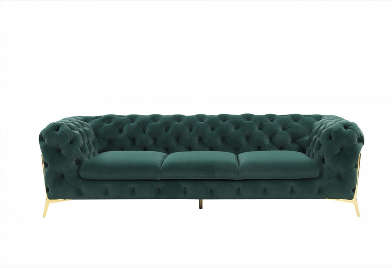 Bronte Emerald Green Fabric Modern Velour Sofa Set