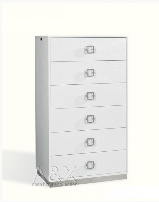 Epiphany Modern White Crocodile Lacquer 6-Drawer Chest
