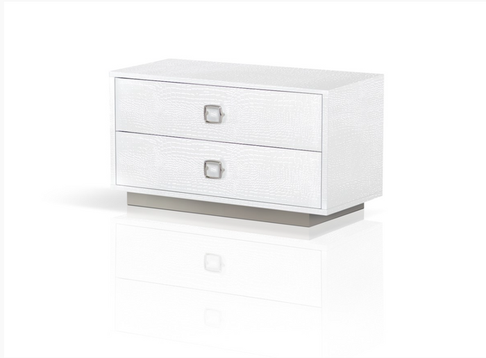 Epiphany Modern White Crocodile with Stainless Steel Nightstand