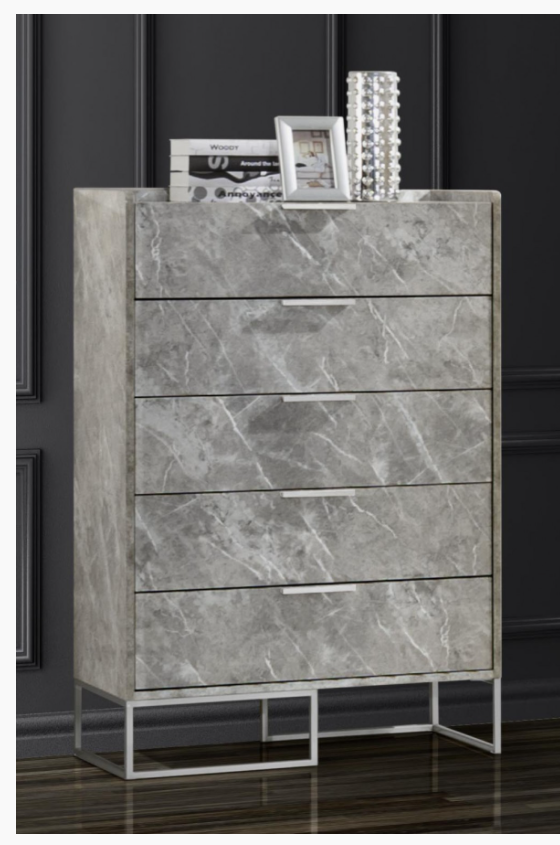 Antonina Modern Grey Marble with Stainless Steel Champagne Chest