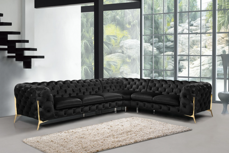 Bronte Modern Black Velvet Sectional Sofa