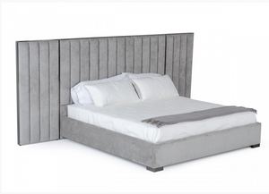 Arthur Modern Grey Fabric Bed with 2 Nightstands