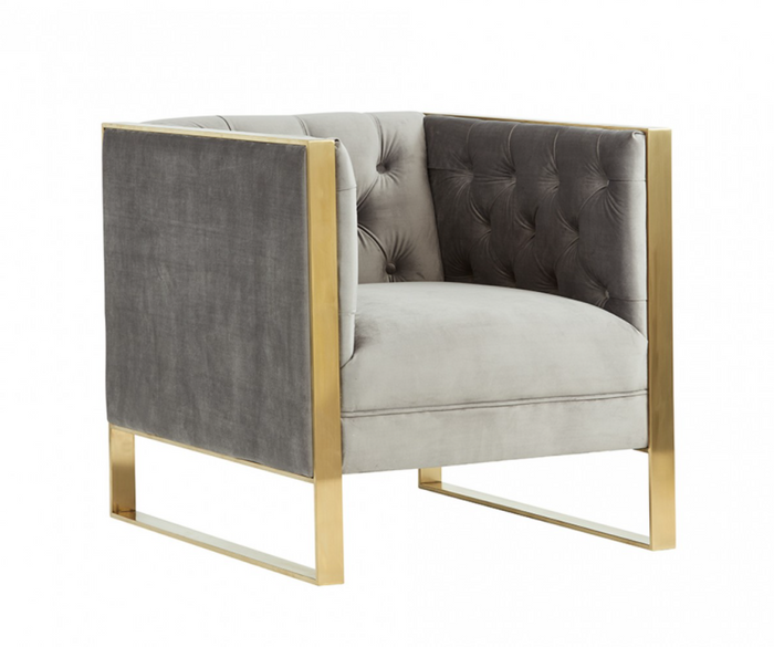 Cybele Modern Grey Velvet & Gold Accent Chair