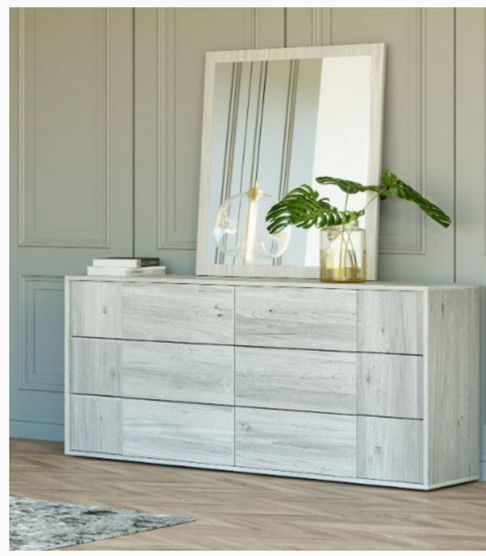 Asa Modern Matte White Washed Oak Dresser & Mirror Set
