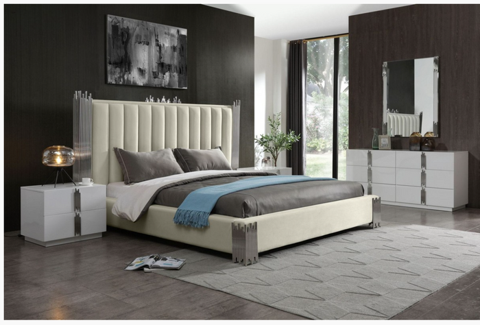 Aurelius Modern Cream & Stainless Steel Bed