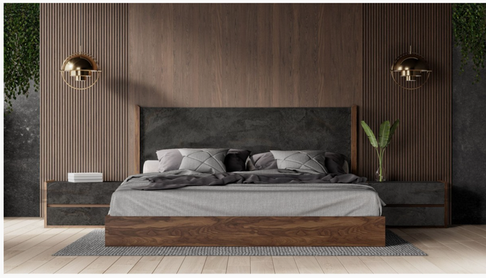 Azariah Modern Walnut & Stucco Nightstand
