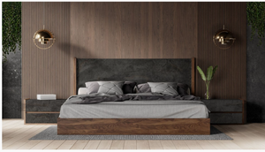 Azariah Modern Walnut Veneer with Grey Volcanic Slate Bed
