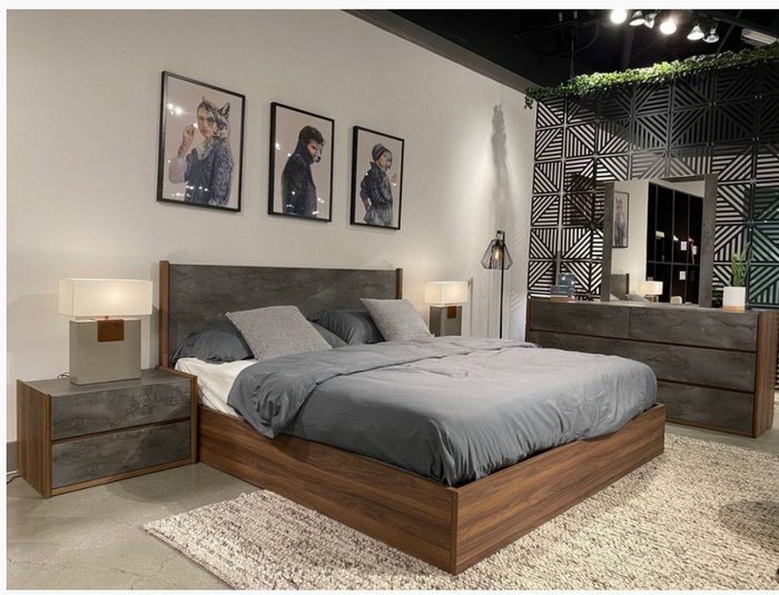Azariah Modern Walnut Veneer with Grey Volcanic Slate Bed