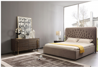 Eira Modern Beige Velvet & Brushed Brass Bed
