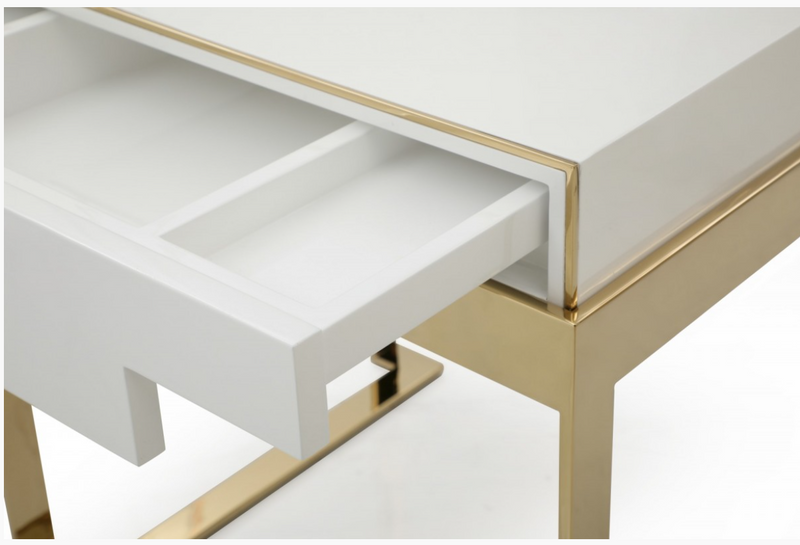 Elva Modern White Gloss with Champagne Gold Nightstand