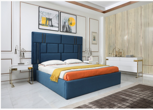 Elva Modern Blue Velvet Fabric Bed