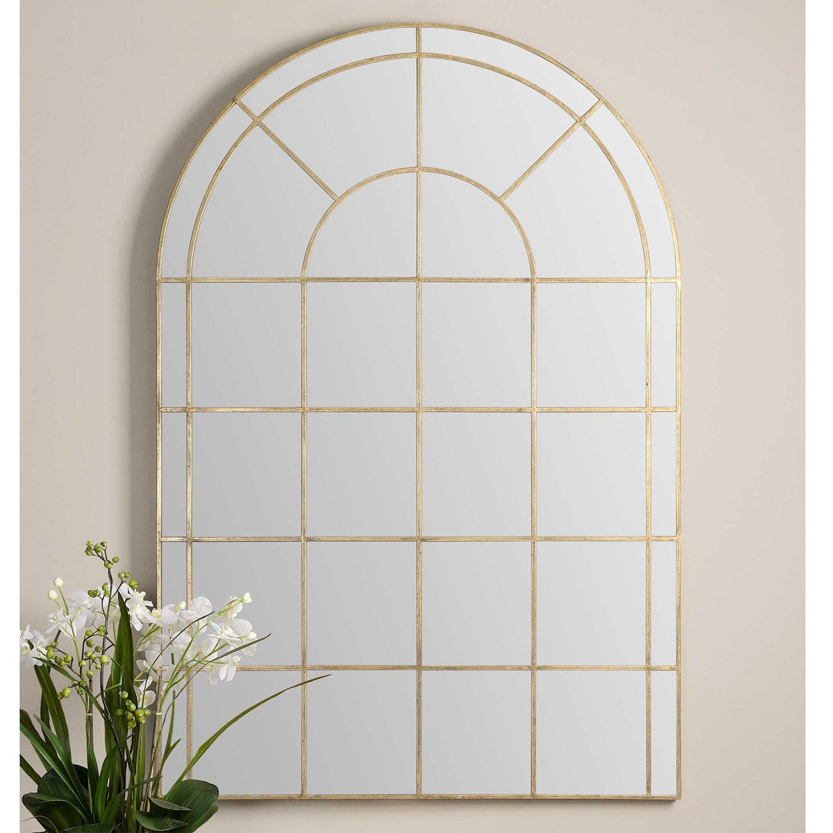 Tiffan 72" Warm Antiqued Gold Leaf Arched Mirror