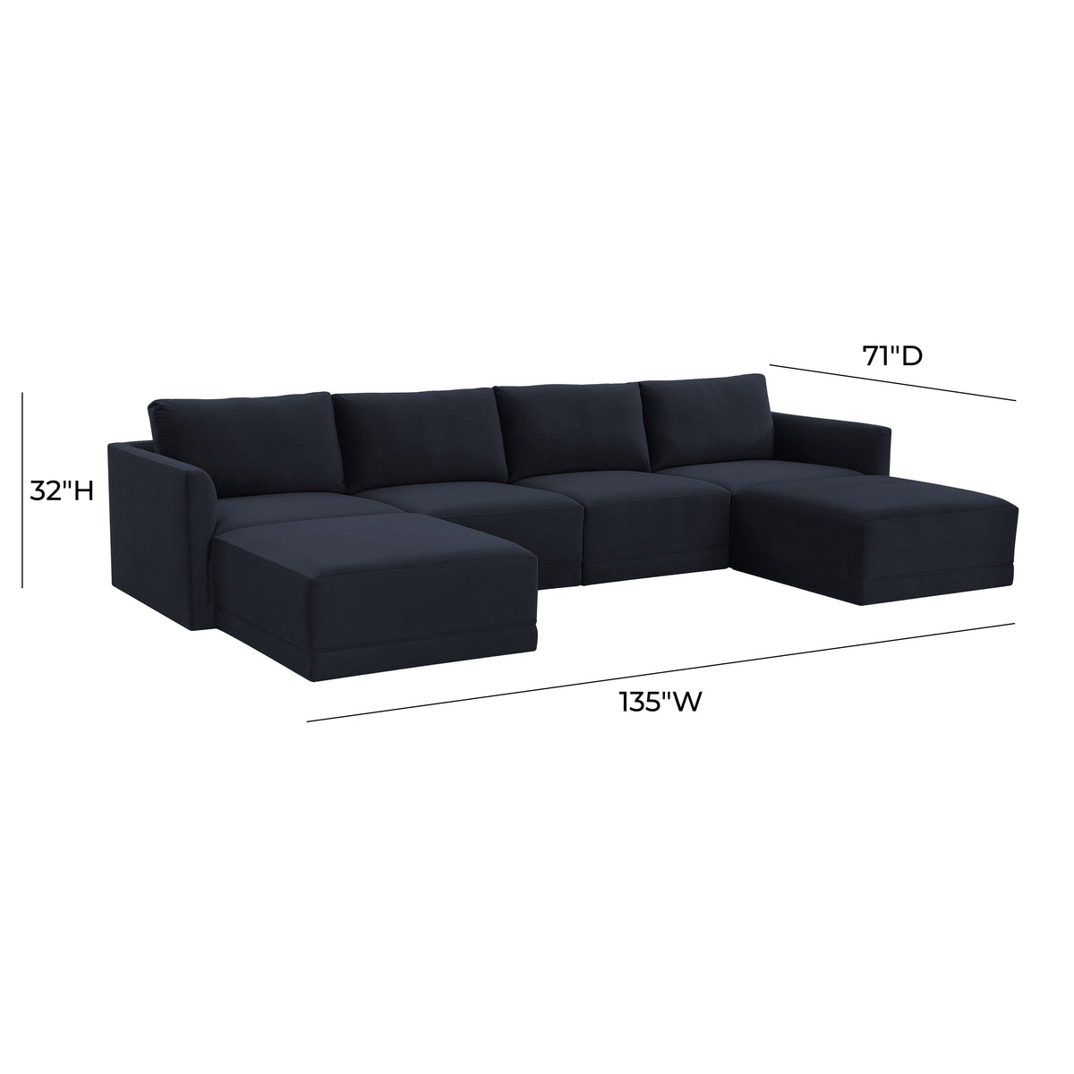 Valentina Navy Velvet Modular U Sectional Sofa - Luxury Living Collection