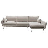 Rena RF 2PC Sectional in Light Flax Fabric w/ Feather Down Seating & Brushed Metal Legs - Luxury Living Collection