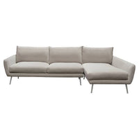 Rena RF 2PC Sectional in Light Flax Fabric w/ Feather Down Seating & Brushed Metal Legs - Luxury Living Collection