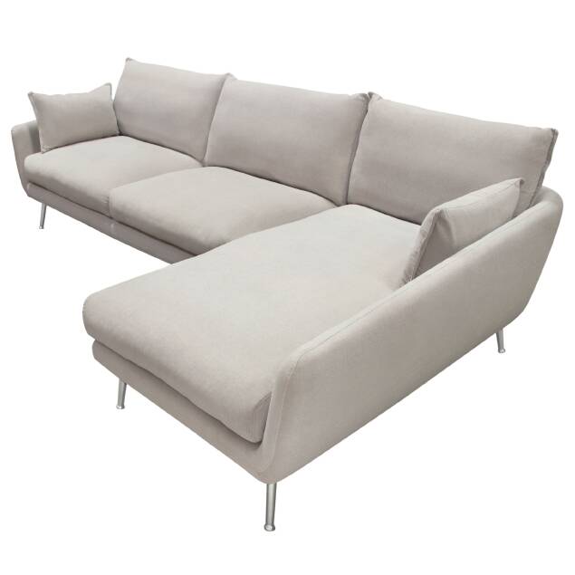 Rena RF 2PC Sectional in Light Flax Fabric w/ Feather Down Seating & Brushed Metal Legs - Luxury Living Collection