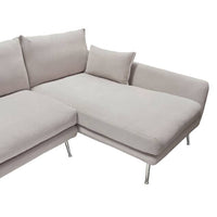 Rena RF 2PC Sectional in Light Flax Fabric w/ Feather Down Seating & Brushed Metal Legs - Luxury Living Collection