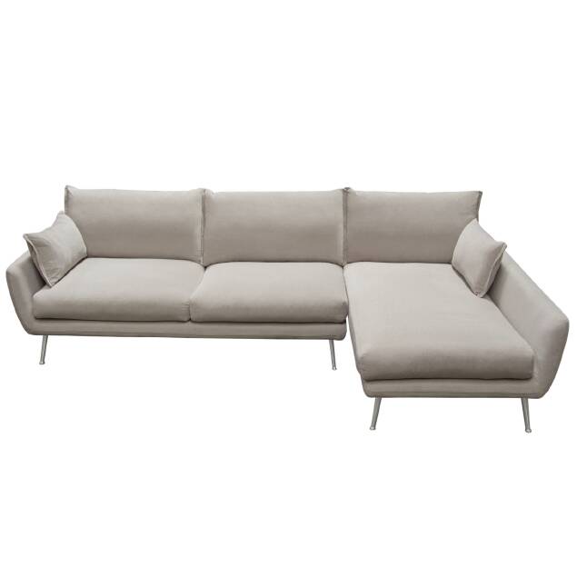 Rena RF 2PC Sectional in Light Flax Fabric w/ Feather Down Seating & Brushed Metal Legs - Luxury Living Collection