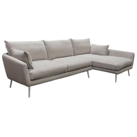 Rena RF 2PC Sectional in Light Flax Fabric w/ Feather Down Seating & Brushed Metal Legs - Luxury Living Collection