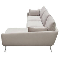 Rena RF 2PC Sectional in Light Flax Fabric w/ Feather Down Seating & Brushed Metal Legs - Luxury Living Collection