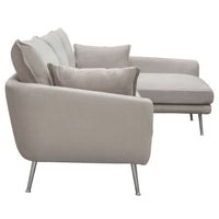 Rena RF 2PC Sectional in Light Flax Fabric w/ Feather Down Seating & Brushed Metal Legs - Luxury Living Collection