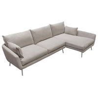Rena RF 2PC Sectional in Light Flax Fabric w/ Feather Down Seating & Brushed Metal Legs - Luxury Living Collection