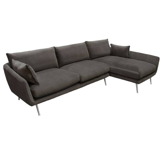 Rena RF 2PC Sectional in Iron Grey Fabric w/ Brushed Metal Legs - Luxury Living Collection