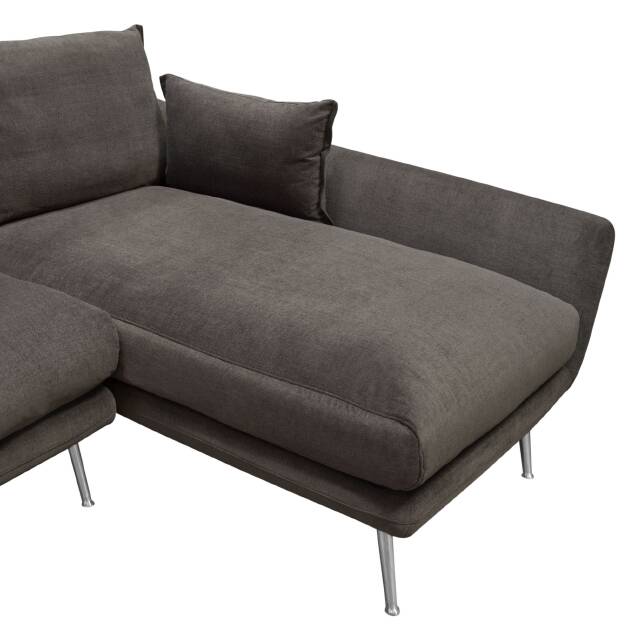 Rena RF 2PC Sectional in Iron Grey Fabric w/ Brushed Metal Legs - Luxury Living Collection