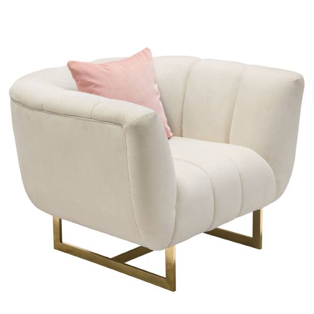 Ophelia Cream Fabric Chair w/ Contrasting Pillows & Gold Finished Metal Base - Luxury Living Collection