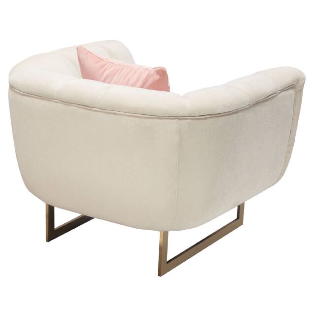 Ophelia Cream Fabric Chair w/ Contrasting Pillows & Gold Finished Metal Base - Luxury Living Collection