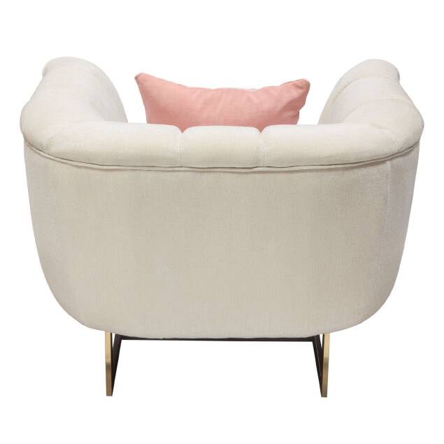 Ophelia Cream Fabric Chair w/ Contrasting Pillows & Gold Finished Metal Base - Luxury Living Collection
