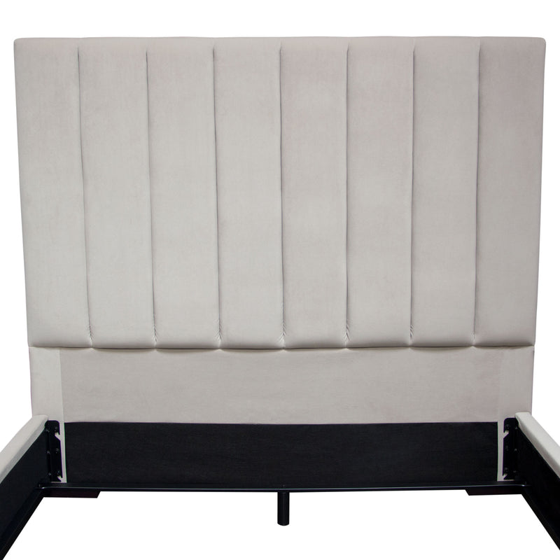 Ophelia Vertical Tufted Light Grey Velvet Bed - Luxury Living Collection