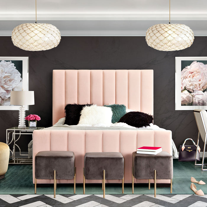 Ophelia Vertical Tufted Blush Pink Velvet Bed - Luxury Living Collection