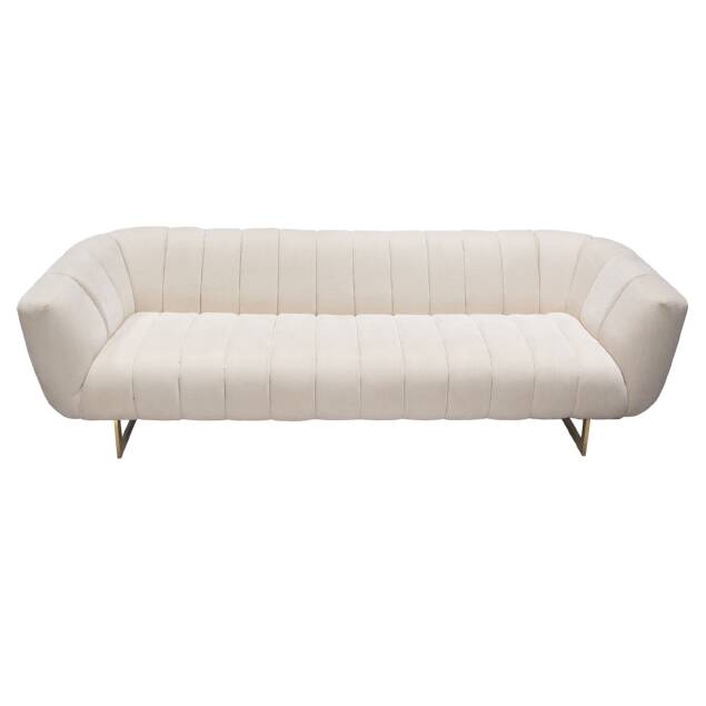 Ophelia Cream Fabric Sofa w/ Contrasting Pillows & Gold Finished Metal Base - Luxury Living Collection