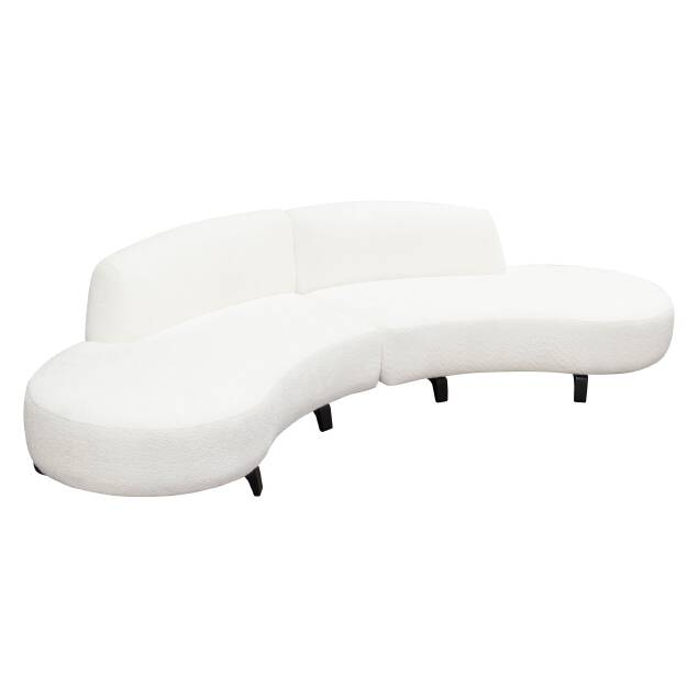 Ophira 2PC Modular Curved Armless Chaise in Faux White Shearling w/ Black Wood Leg Base - Luxury Living Collection
