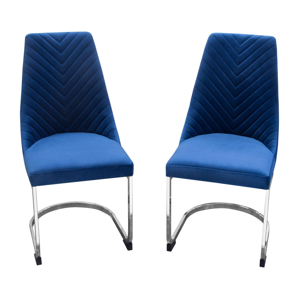 Zuzi Navy Blue Velvet with Polished Silver Dining Chair (Set of 2) - Luxury Living Collection