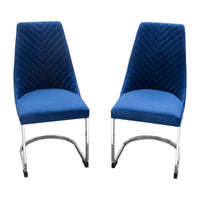 Zuzi Navy Blue Velvet with Polished Silver Dining Chair (Set of 2) - Luxury Living Collection