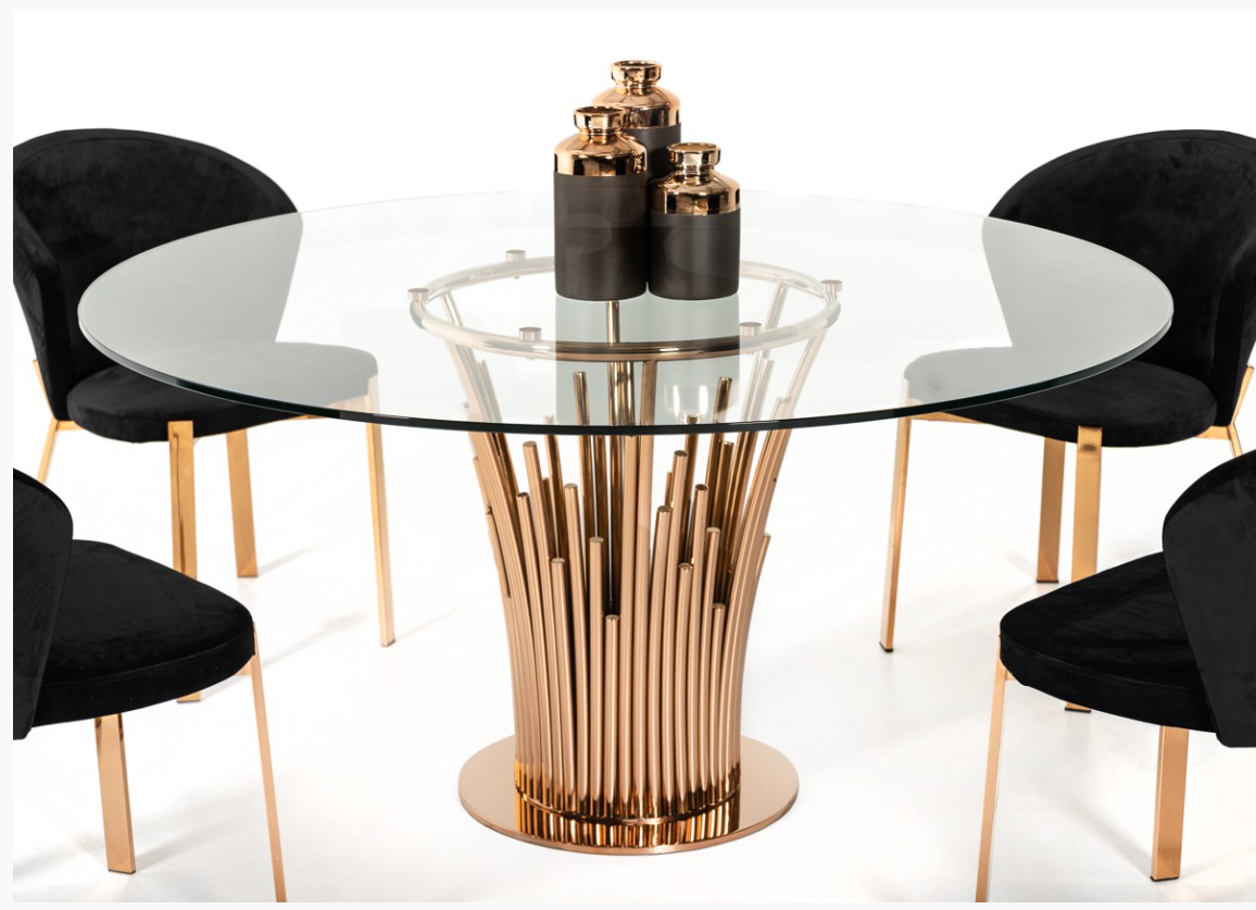 Wilfred Modern Black Velvet & Rosegold Dining Chairs (Set of 2)