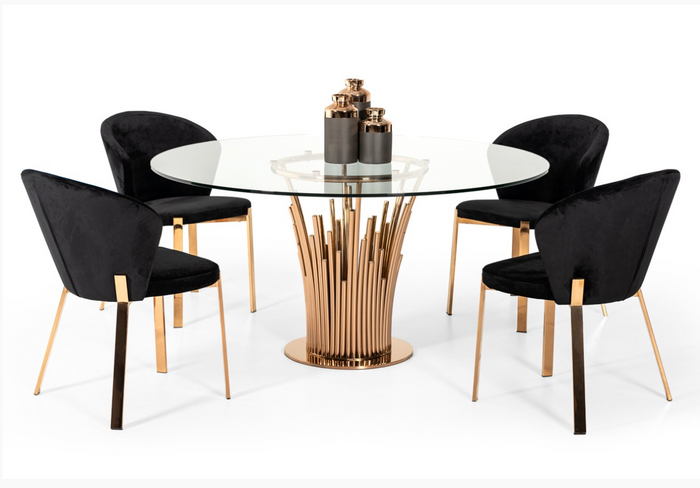 Wilfred Modern Black Velvet & Rosegold Dining Chairs (Set of 2)