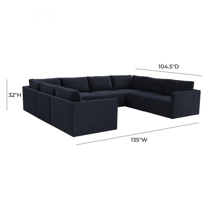 Valentina Navy Velvet Modular Large U Sectional Sofa - Luxury Living Collection