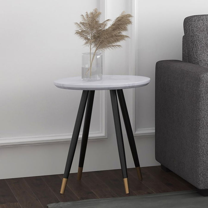 Itzel White and Matte Black Round Accent Table