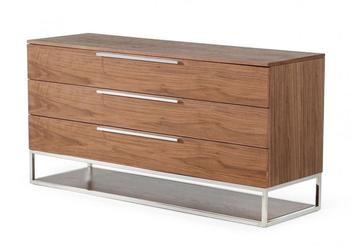 Bina Contemporary Walnut & Stainless Steel Dresser