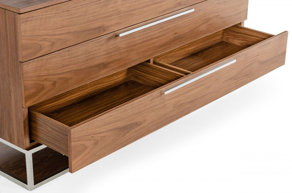 Bina Contemporary Walnut & Stainless Steel Dresser