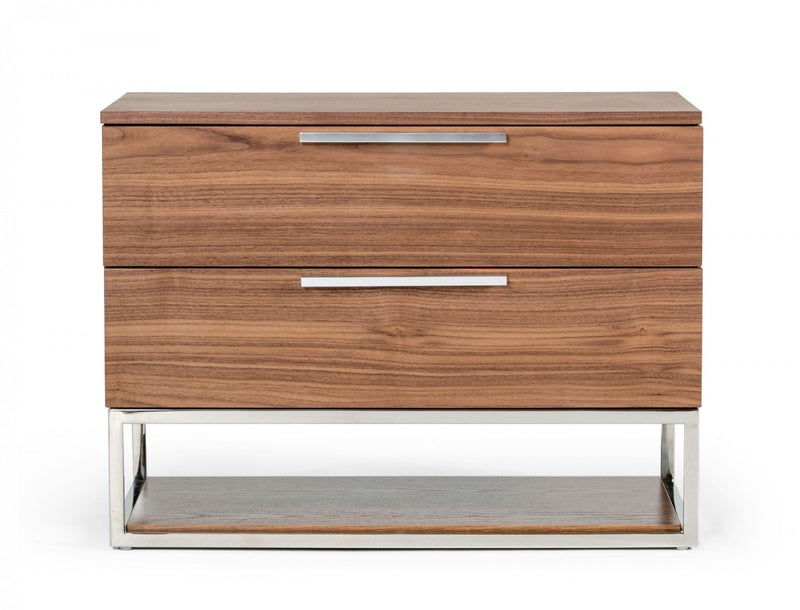 Bina Contemporary Walnut & Stainless Steel Nightstand